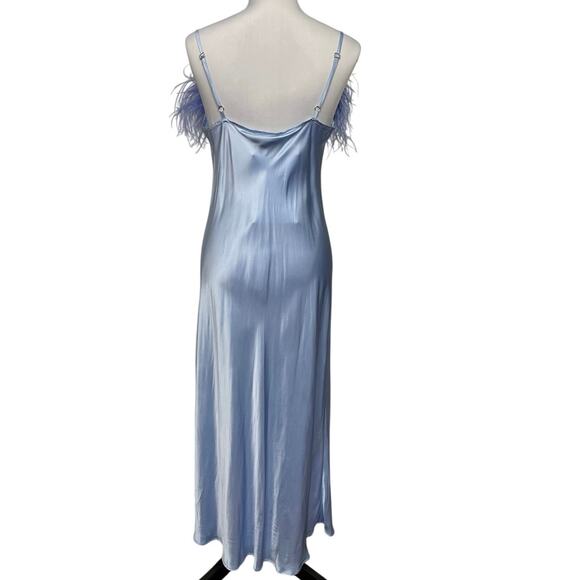 NWT - Sleeper Sky Blue Feathered Boheme Midi Slip Dress - Picture 4 of 6